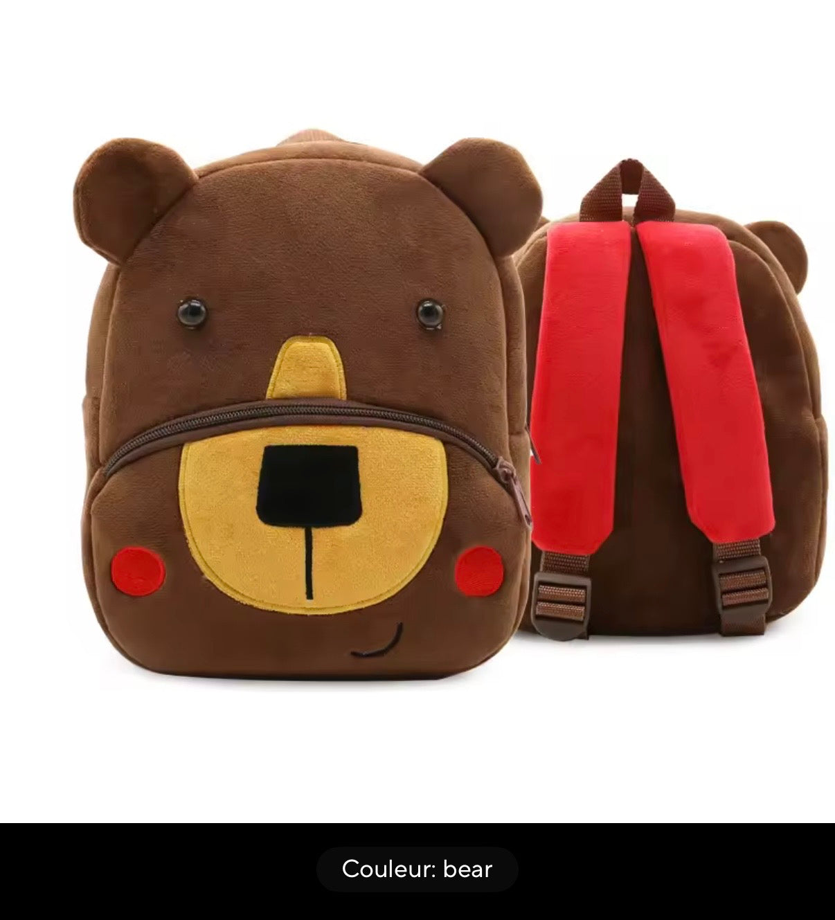 Sac à dos enfant animaux 3D en peluche - Kawaii maternelle
